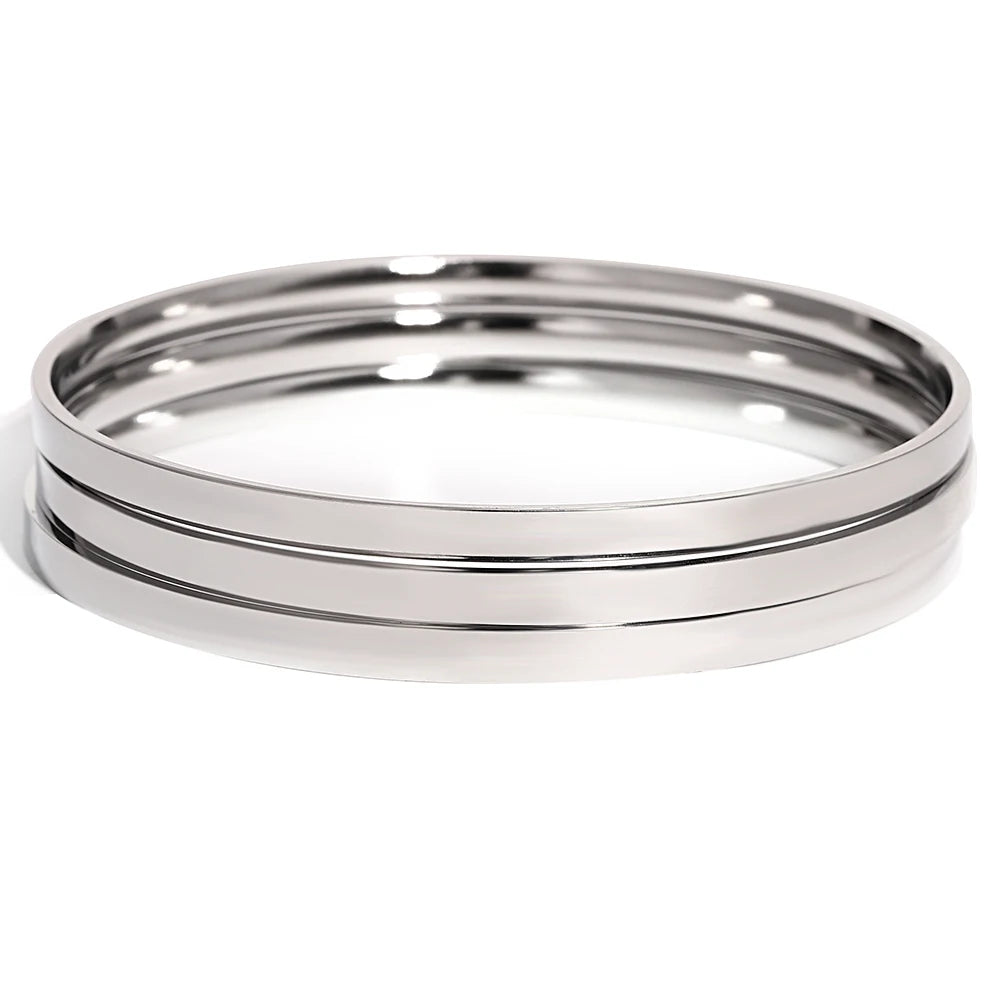 3Pcs/set Glossy Bangle Bracelet Stainless Steel Plain Hoop Bracelet for Women Jewelry Minimalist Style Cuff Waterproof Jewelry