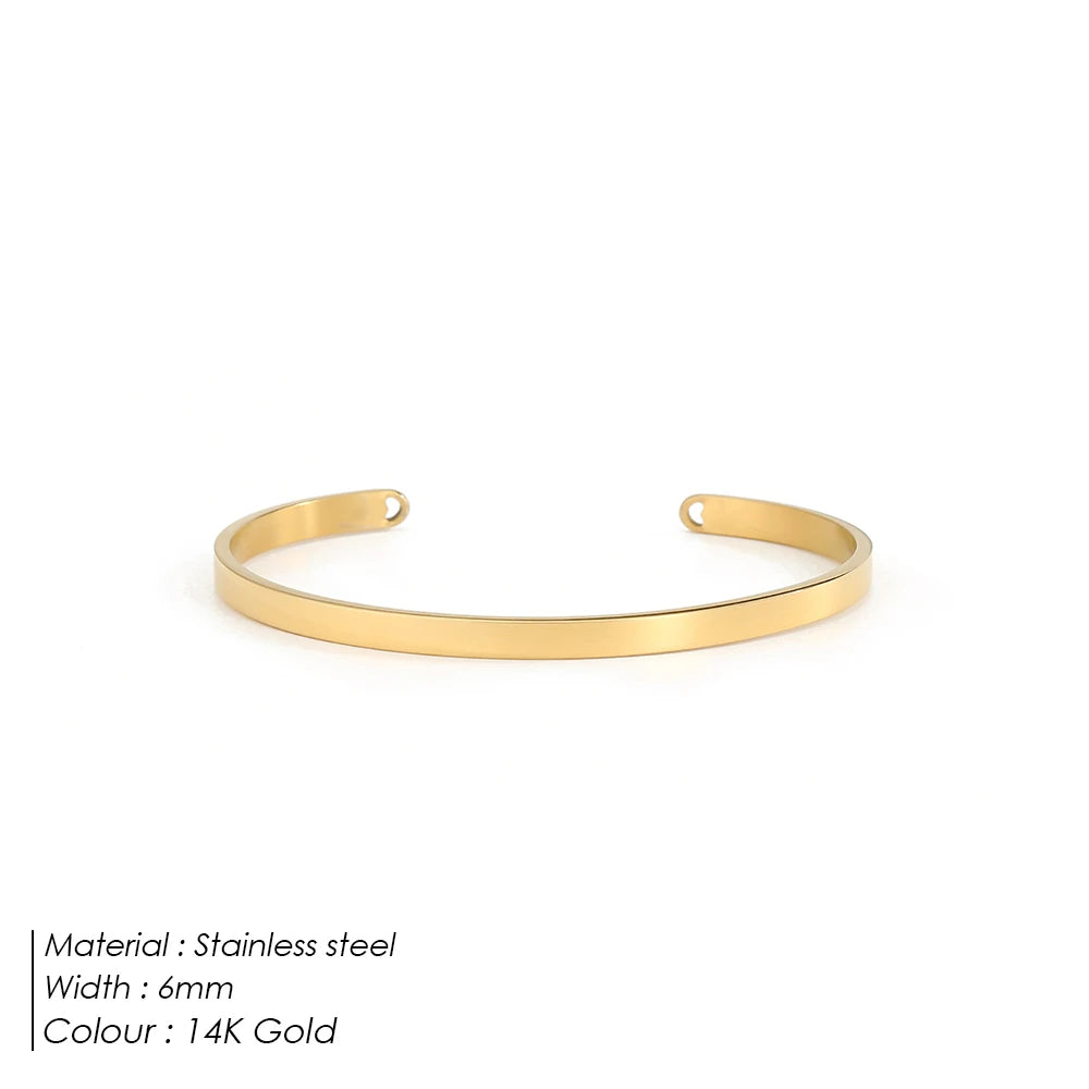 eManco 4MM 6MM Stainless Steel Gold-Plated Bracelets Simple Open Bangles Couple Accessories Gift Factory Direct
