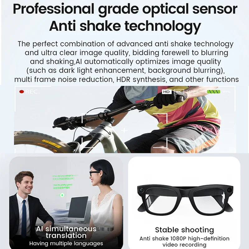 2025 New Smart Glasses 800W HD Camera Anti Shake 1080P HD Video Recording Translation Touch Al Voice Wireless Call Smart Glasses
