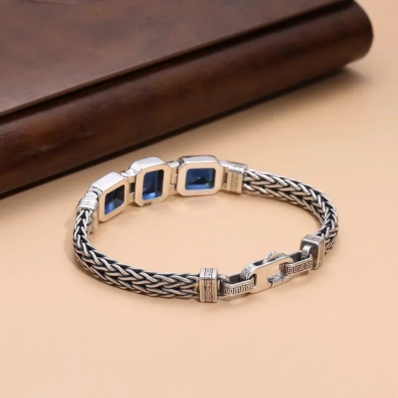 New Fashion Bracelet Silver Color Couple's Handmade Woven Bracelet Made Old 5MM Vintage Bracelet Men's Personalized Jewelry