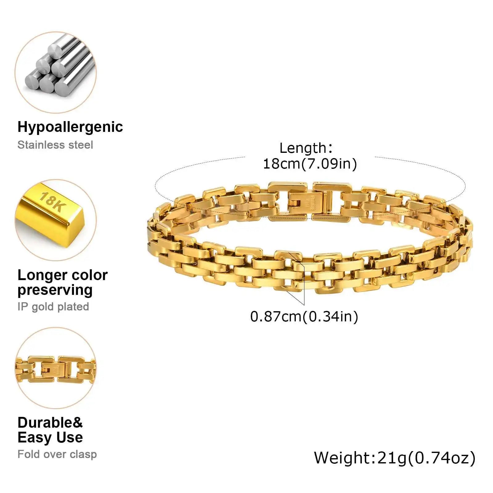 Prjewel Women's Watch Strap Bracelet Gold Color Stainless Steel Bracelet Fashion Party Waterproof Jewelry for Women Girl Gifts