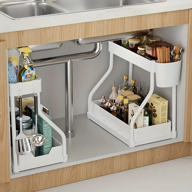Kitchen Pull-out Shelf Cabinet Lower Sink Kitchenware Storage Bathroom Double Storage Shelf