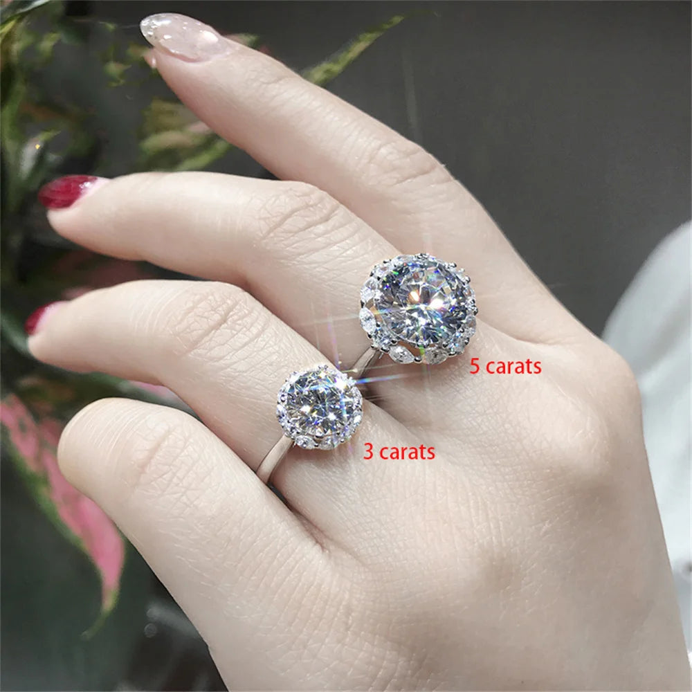 Popular Queen Big 5-carat Imitation Moissanite High Carbon Zircon Ring Adjustable Proposal Wedding Party Jewelry Give Gift box