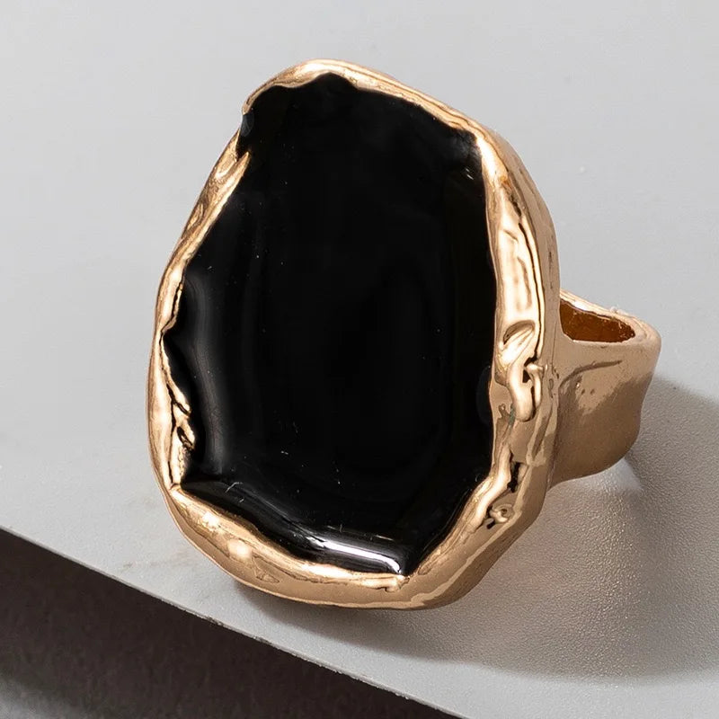 Simple And Stylish Bohemian Metal Large Black Stone Ring For Men And Women, Suitable For Glamorous And Fashionable Men And Women