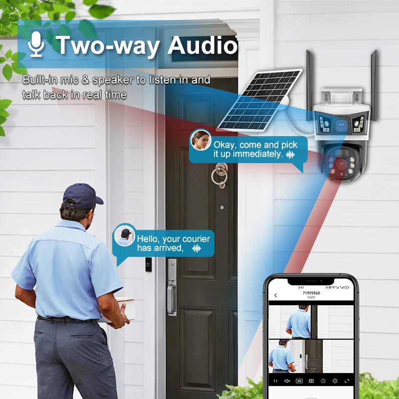 4G Solar Camera Dual Lenses Outdoor 12MP 6K Low Power 20000Mah Battery IP Camera PIR Night Vision Yoosee CCTV Security Protectio