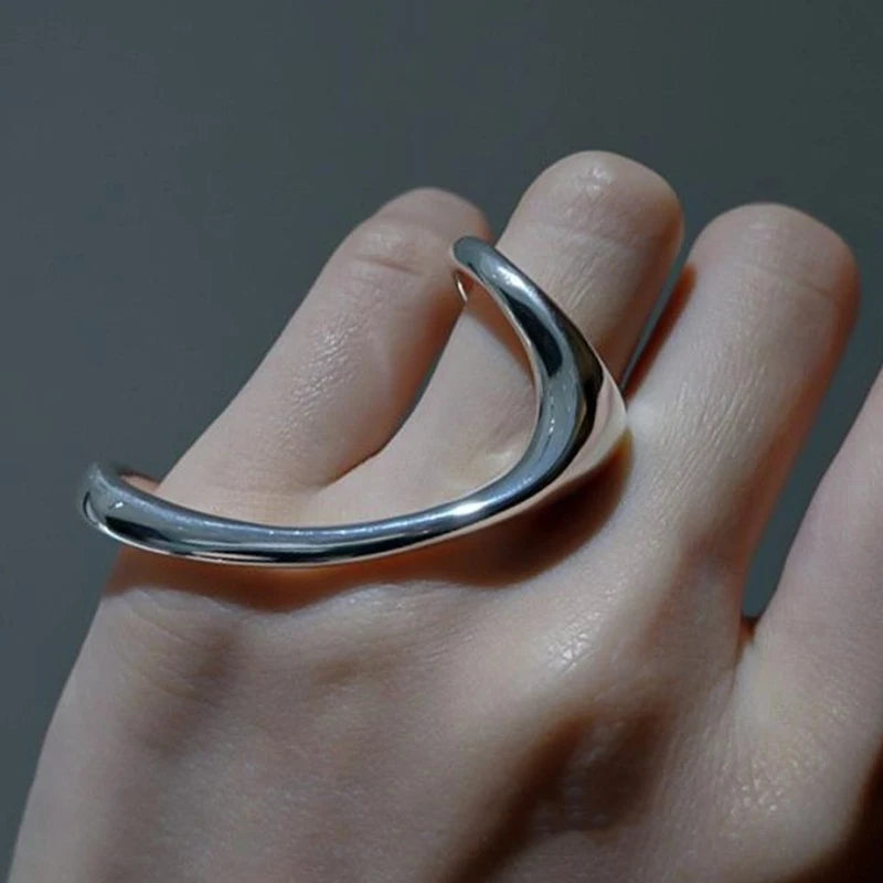 PANJBJ 925 Sterling Silver Geometry Crystal Ring For Women Ellipse Exaggerated Punk Water Drop Open Jewelry Gift Dropshipping