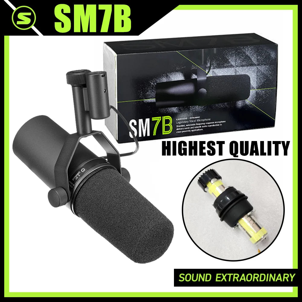 SM7B Professional Dynamic Vocal Microphone Cardioid Pattern Black Metal Podcast Studio Set for Studio Recording and Podcasting