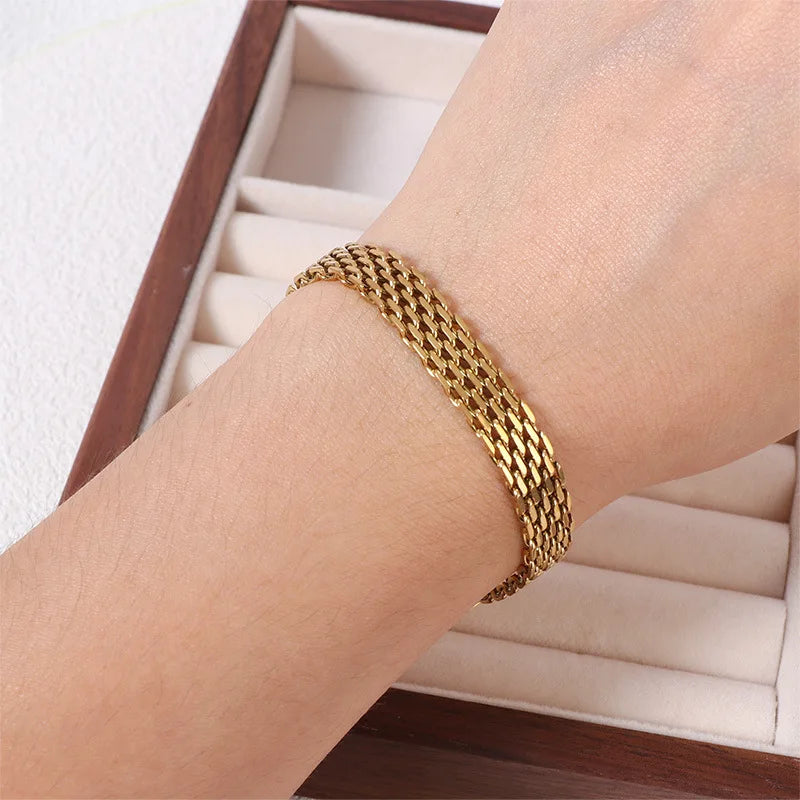 LAMENGLY 316L Stainless Steel Temperament Wide Snake Bone Chain Bracelet For Women Girl Light Luxury Non-Fading Wrist Chain