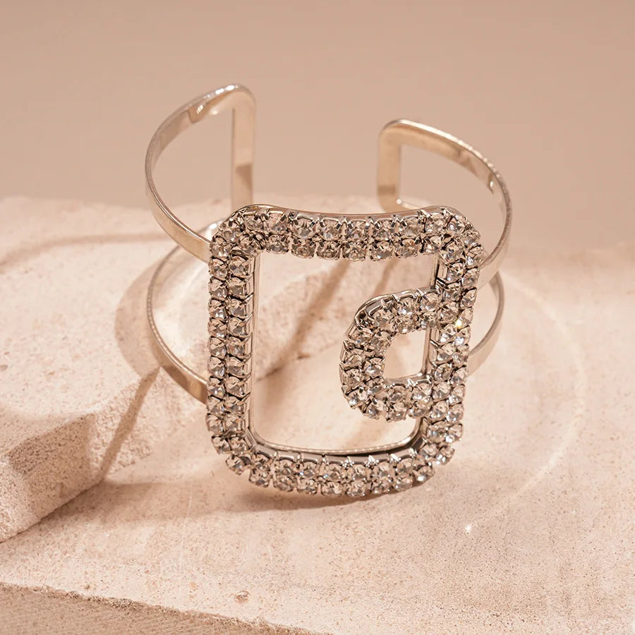 Fashion Metal Square Inlaid Rhinestone Bangles for Women Party Trendy Korean Delicate Bracelet Luxury Designer Jewelry Gifts