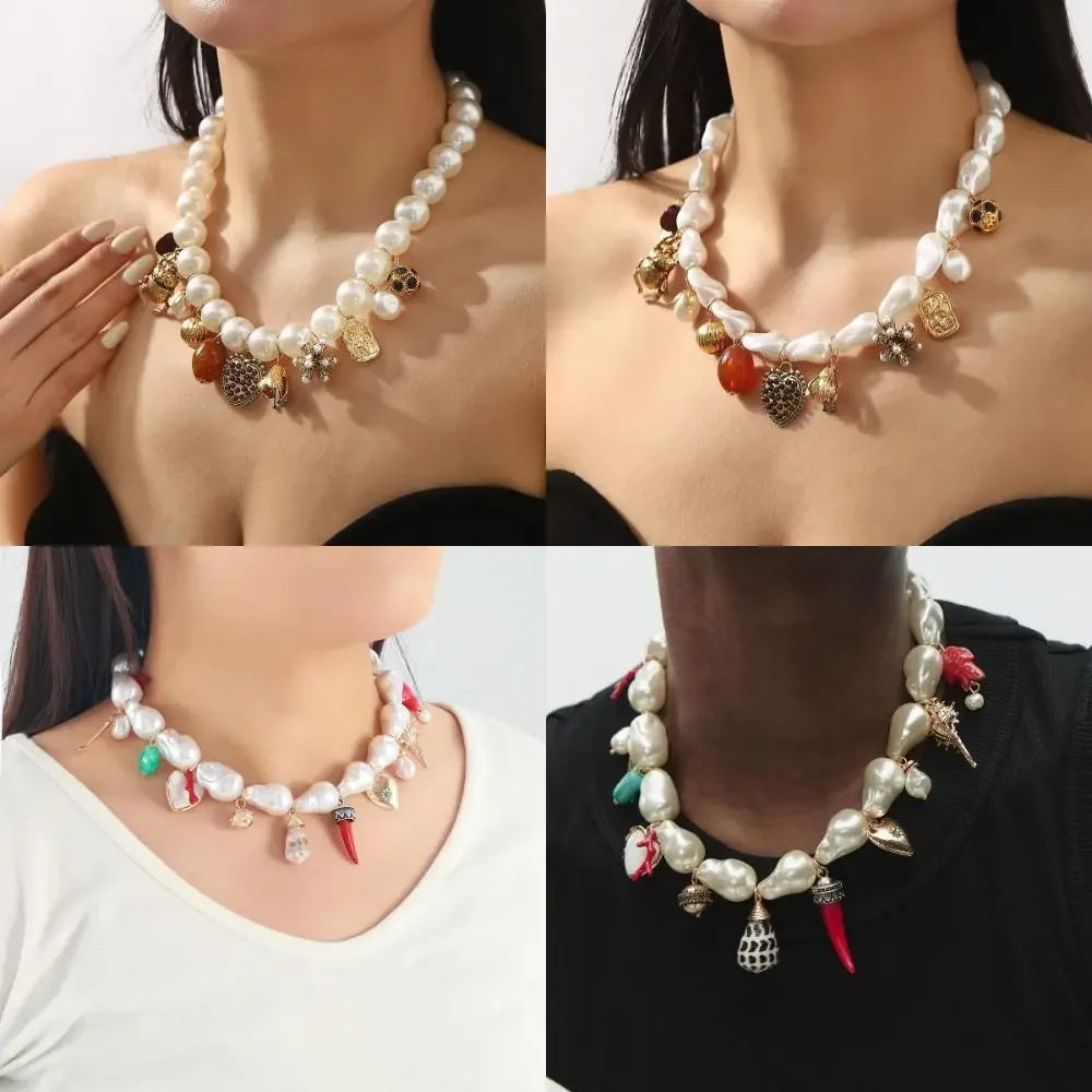 New Elegant Bohemian Pendant Necklace Adjustable Rope Faux Pearl Collarbone Chain Boho Choker Jewelry Female Fashion