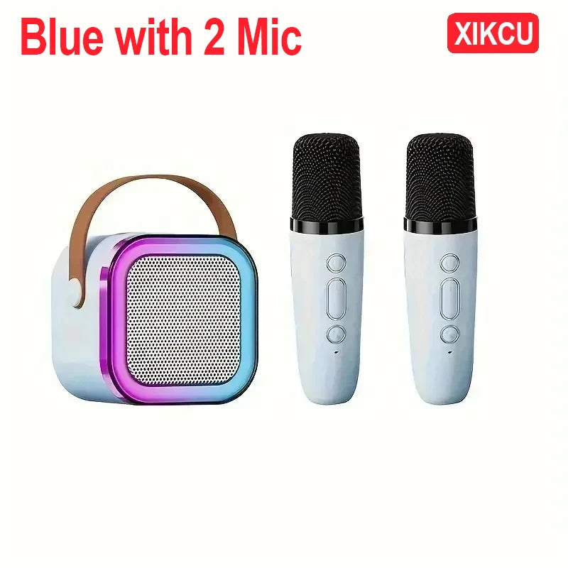XIKCU Portable Karaoke Bluetooth 5.3 Speaker Machine PA System with 2 Wireless Microphones Home Family Singing Children's Gifts