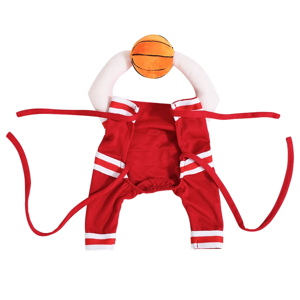 Halloween Cats Costumes Adjustable Funny Party Small Kitten Apparel Basketball Player Cosplay Clothes Sport Jersey Holding Ball