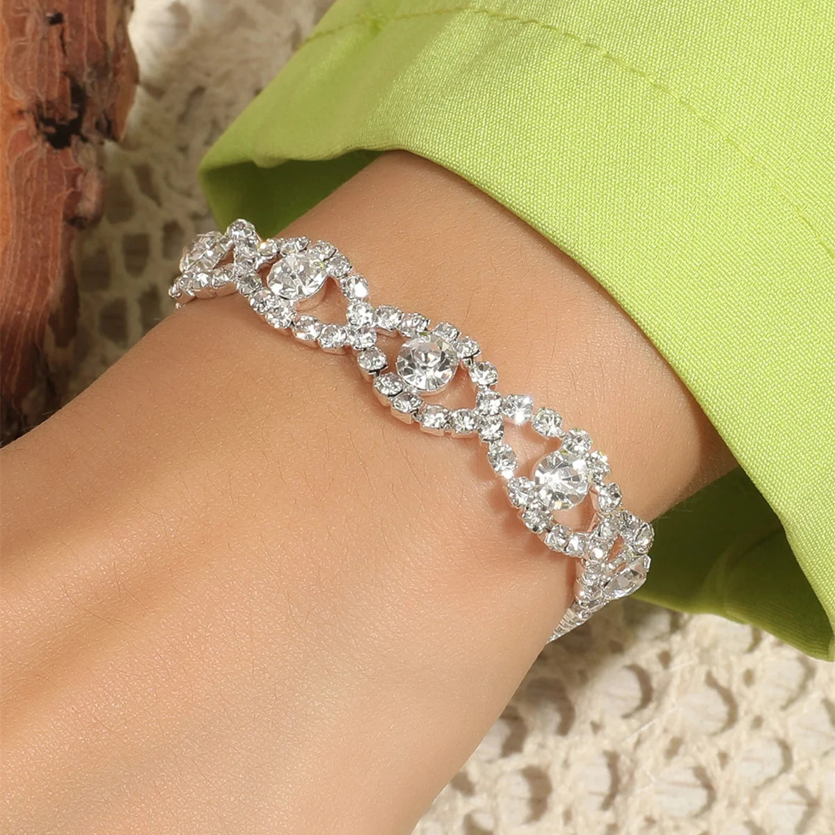 Wedding Bridal Jewelry 1-10 Row Cuff CZ Rhinestone Crystal Stretch Strand Bracelet Bangle Dropshipping