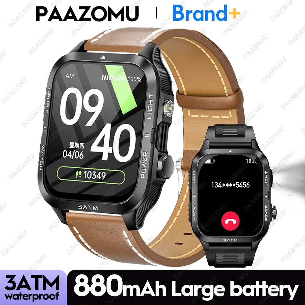 New Smartwatch 880MAH Ultra Battery 3ATM Waterproof 1.96''HD Screen Bluetooth Call Health Monitor Flashlight Sports Smart Watch