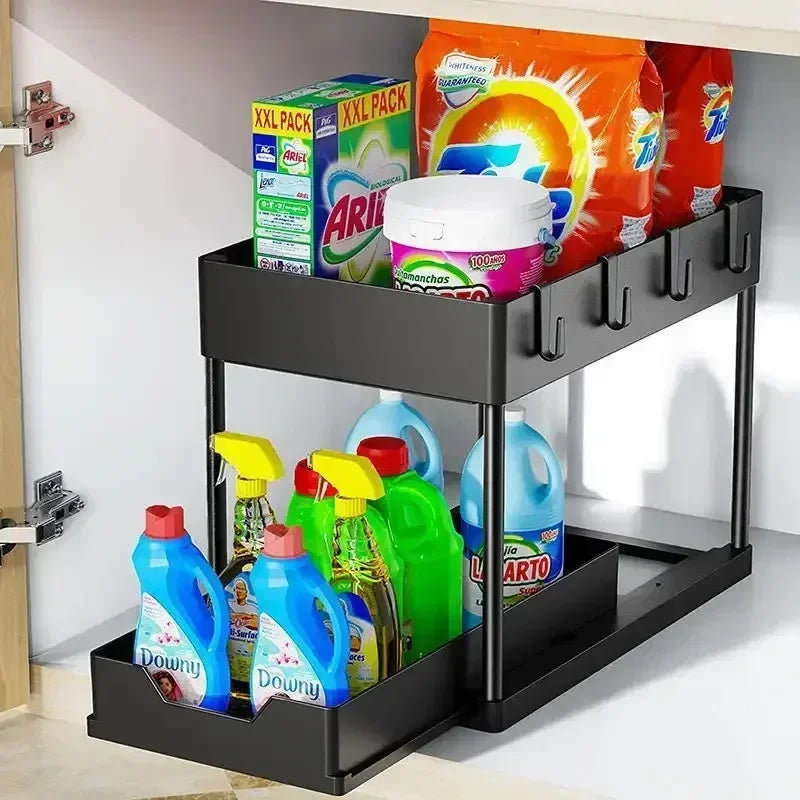 Kitchen Storage Under Sink Organizer 2 Layer Pull Out Multifunctional Drawer Shelf Organizer Bathroom Desktop Cabinet Rack