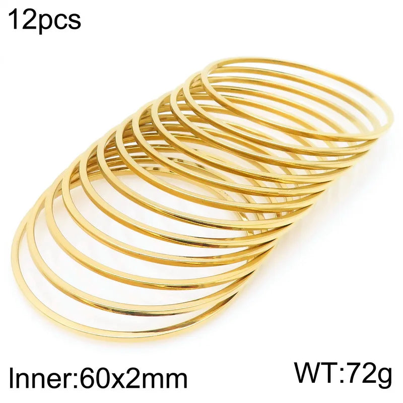 New 2mm Stainless Steel Bangles For Women Indian Multiple Layer Round Women Bracelet Gold Color Wedding Engagement Jewelry Gifts