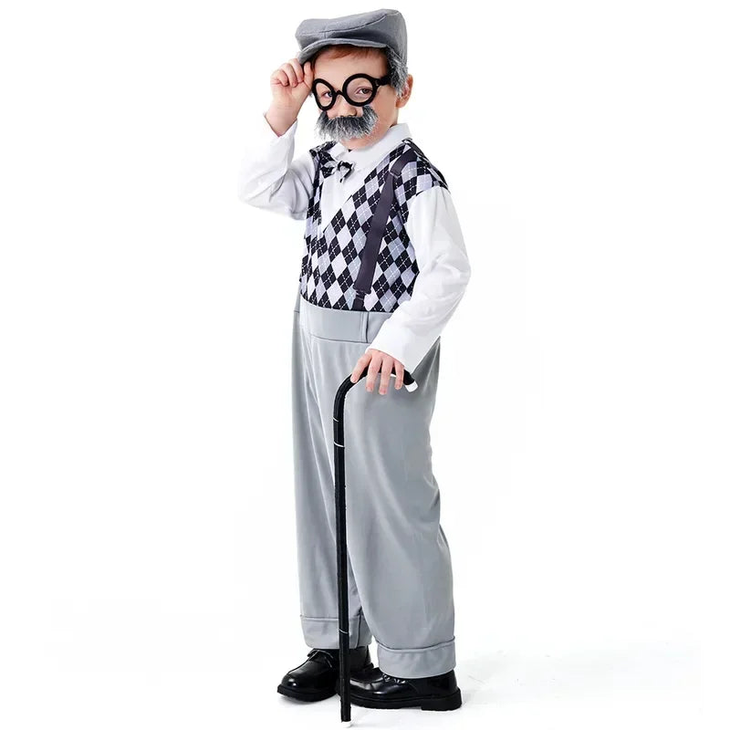 Halloween Costumes Boys Girls Old Man Costume for Kids Children 100th Day of School Grandpa Cosplay Carnival Party Fancy Dress