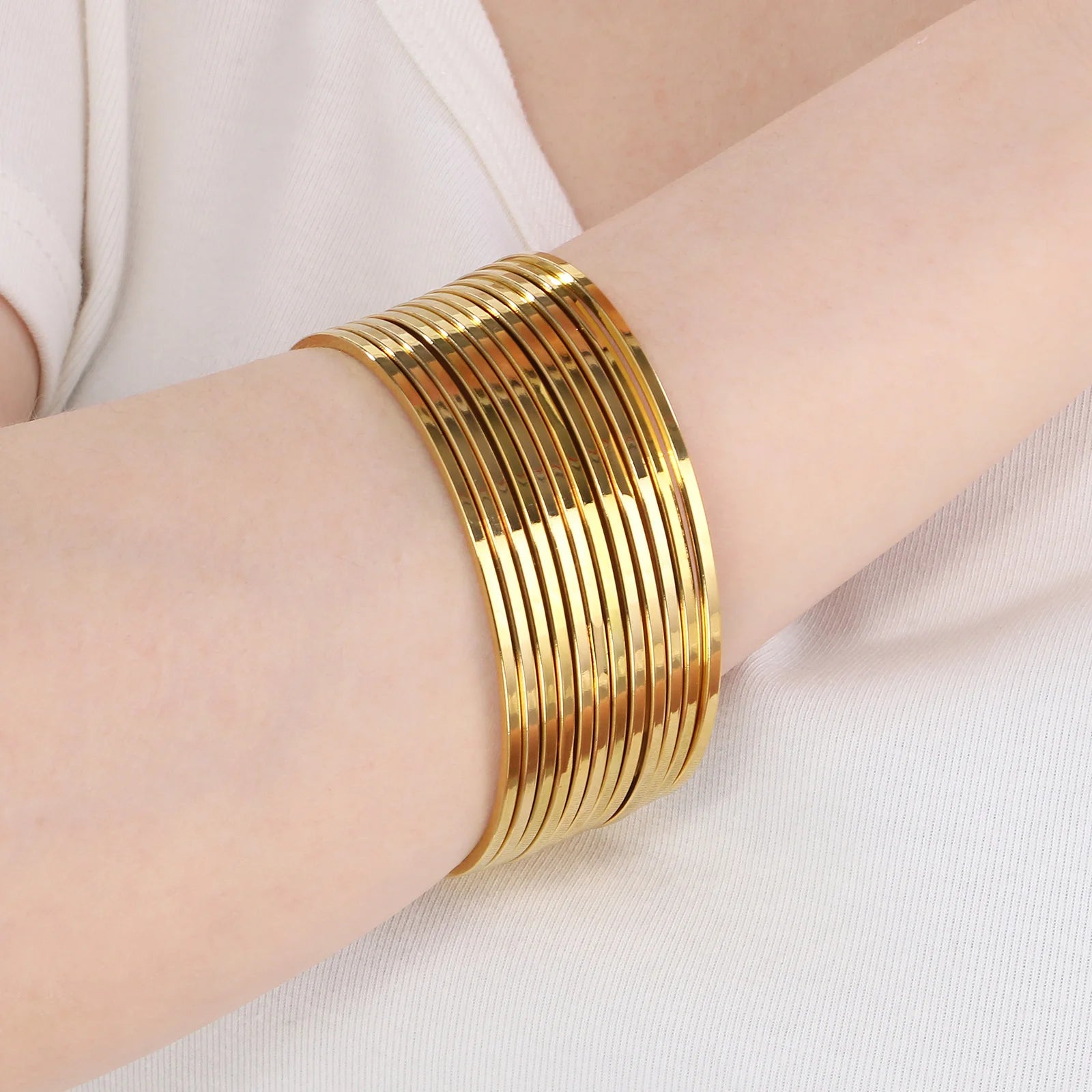 New 2mm Stainless Steel Bangles For Women Indian Multiple Layer Round Women Bracelet Gold Color Wedding Engagement Jewelry Gifts