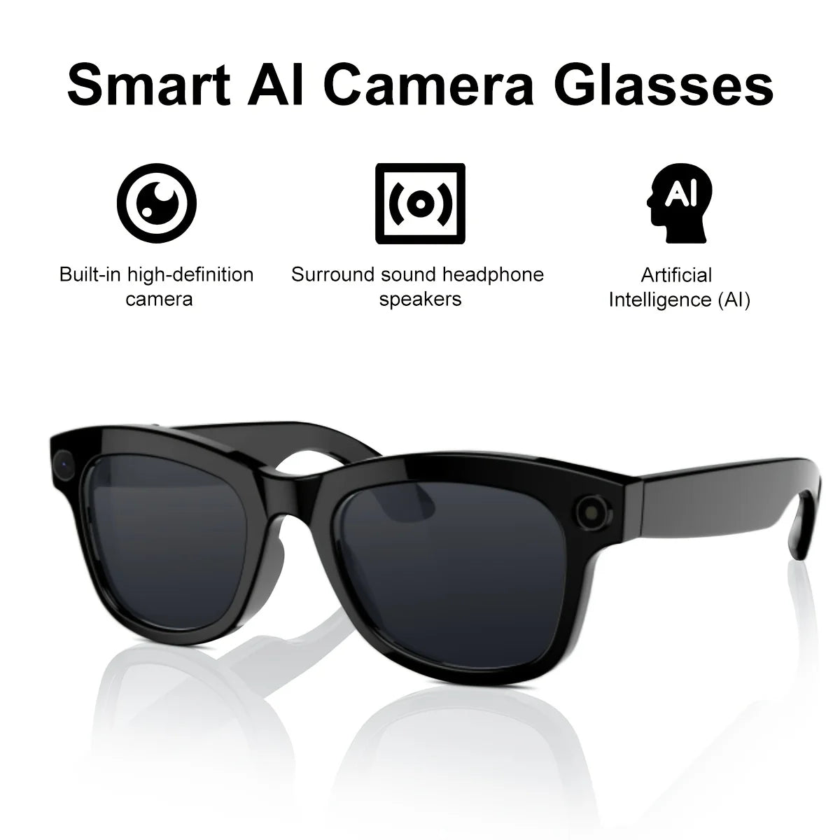 AI Smart Glasses Built-in HD Camera Glasses Bluetooth Wireless Audio Intelligent Glasses Anti-glare Anti-blue Connected Glasses