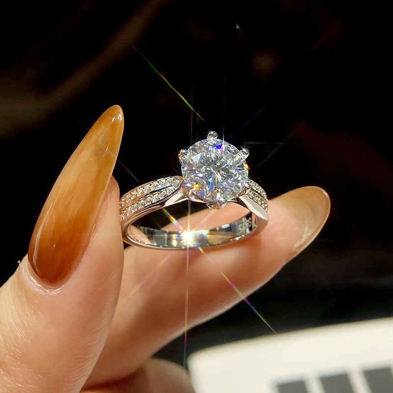 AETEEY Moissanite Diamond Six Prong Ring D Color 1CT Real 925 Sterling Silver For Women Wedding Fine Jewelry RI019