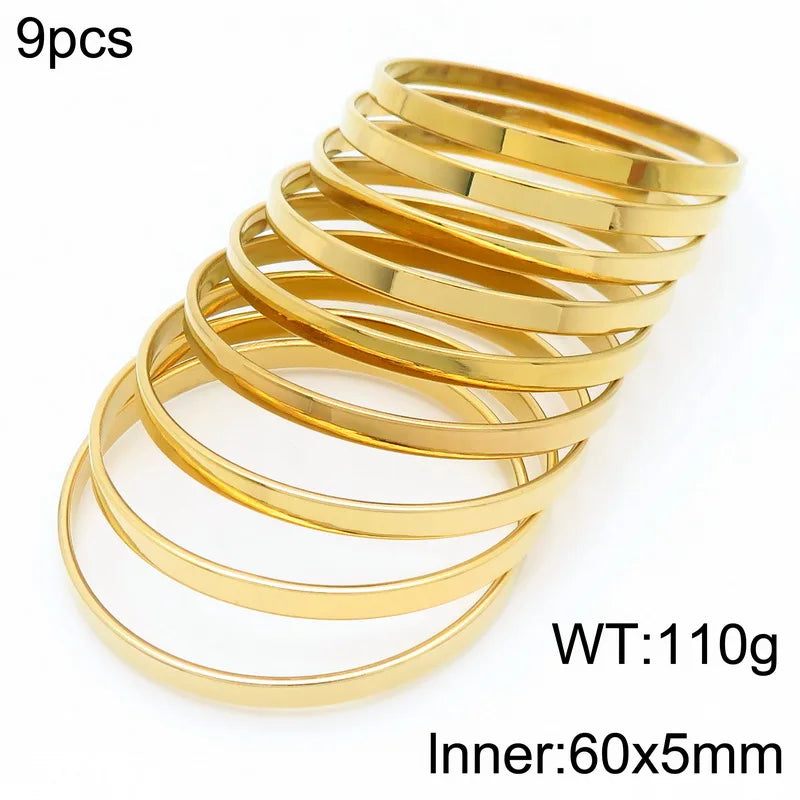 Simple Fashion 5mm 7pcs Flat Surface Stainless Steel Bangle For Women Wedding Party Bracelet Famale Trendy Jewelry Gifts