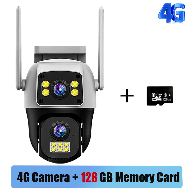 8MP 4G Sim Card Camera Dual Lens Dual Screen Wireless WiFi Outdoor Surveillance Human Detect Security Protection PTZ IP Cameras