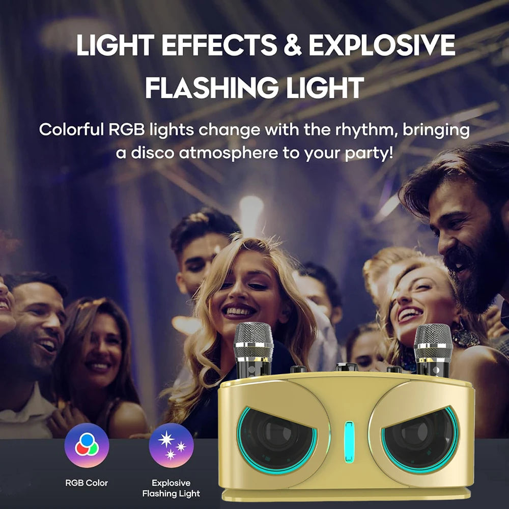 Karaoke Machine for Adults and Kids with 2 Wireless Microphones, Portable Singing PA Speaker System Set with Disco  Lights