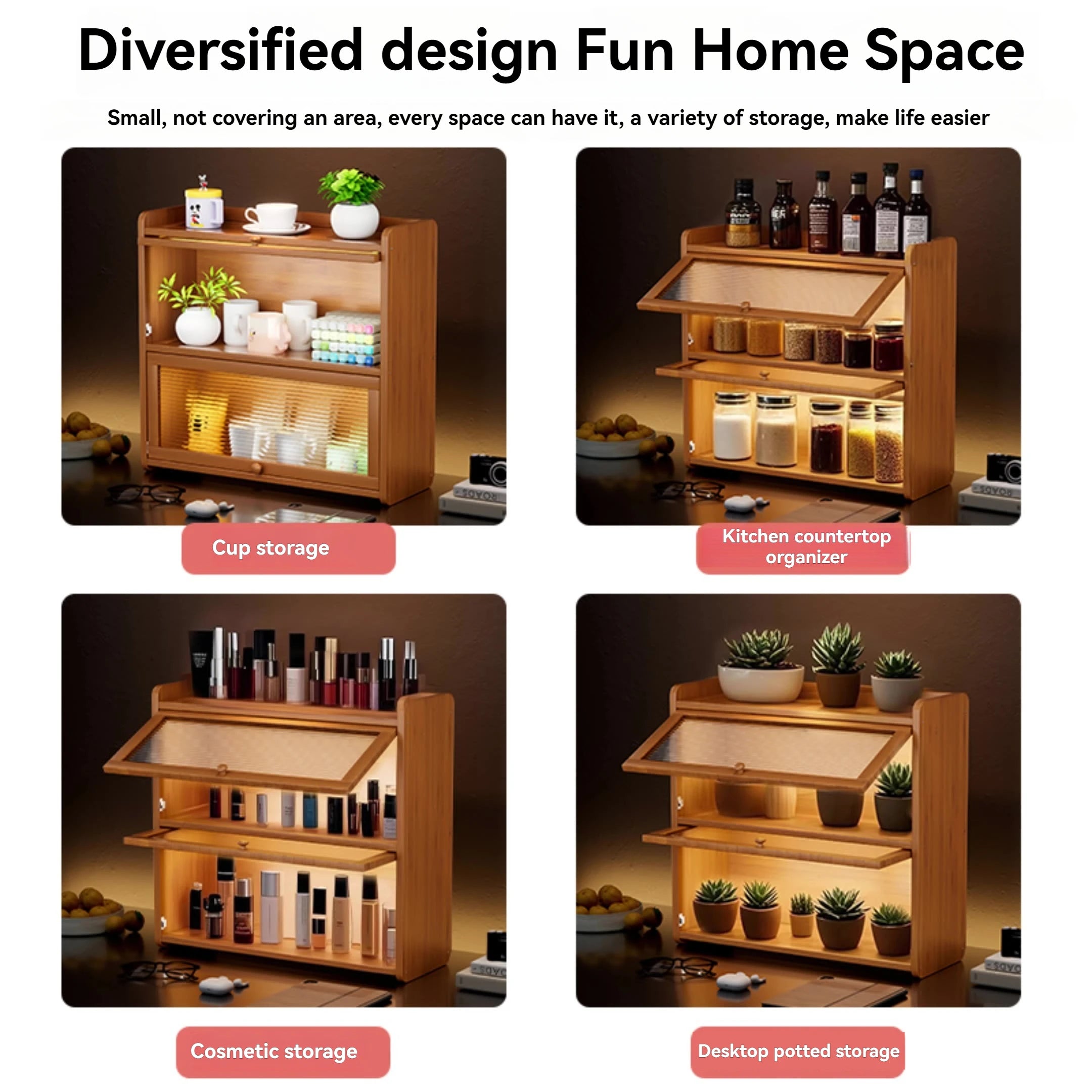 Kitchen countertop seasoning rack storage shelf, product sorting rack, layered multifunctional storage cabinet, dust-proof cabin