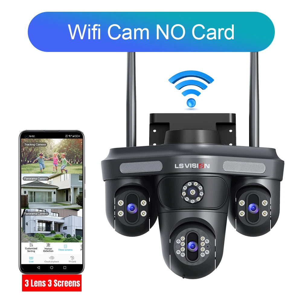 LS VISION 15MP Wifi surveillance Cameras 3 Screens 3 Lens Electric Rotation Outdoor WIFI IP Camera Human Auto Tracking CCTV Cam