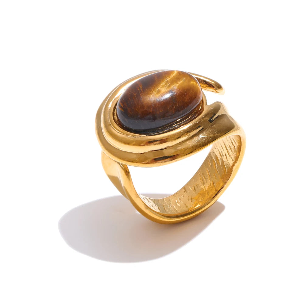 NiNice Stainless Steel Ring Natural Tiger Eye Stone Waterproof Popular Personalized Fashion Design Wholesale