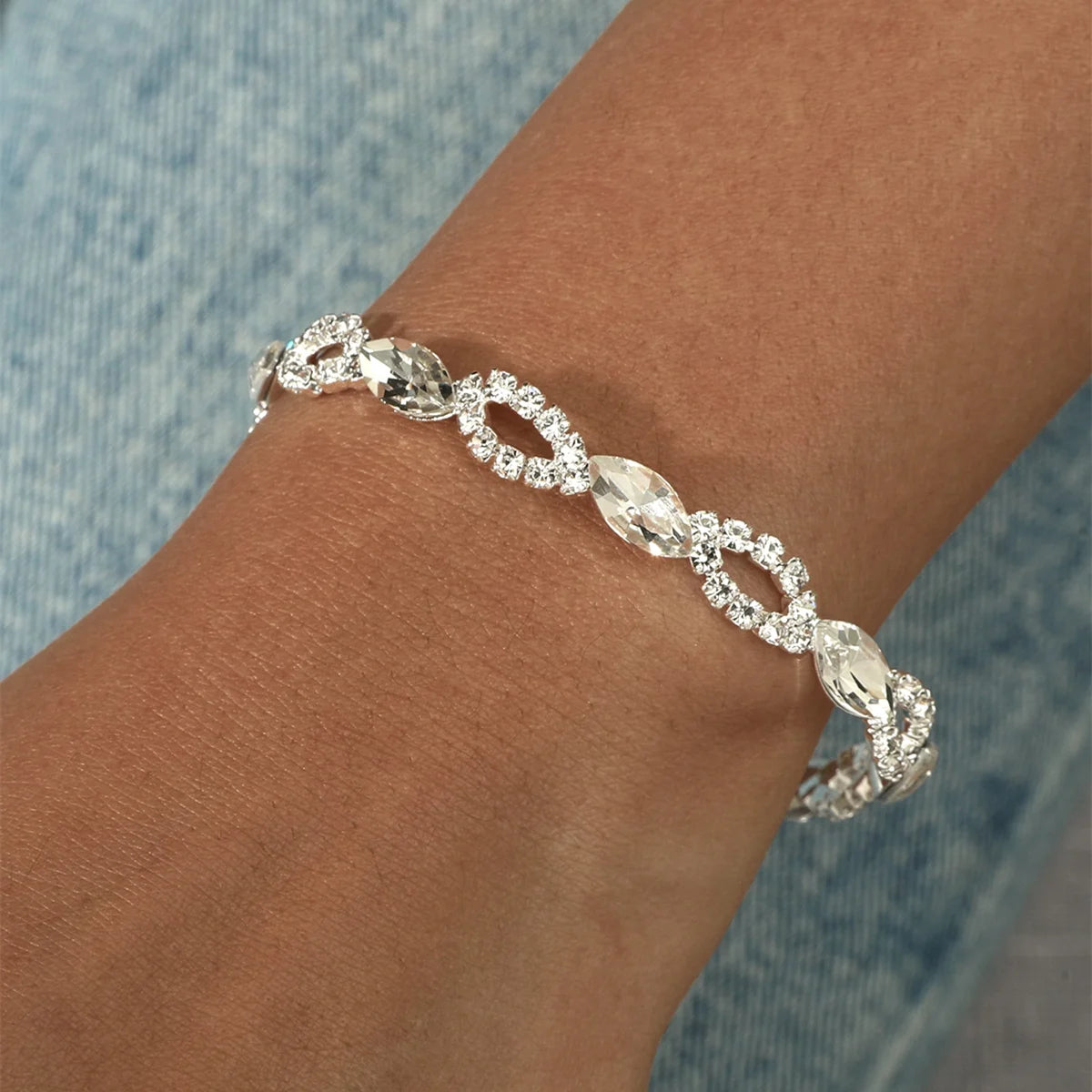 Wedding Bridal Jewelry 1-10 Row Cuff CZ Rhinestone Crystal Stretch Strand Bracelet Bangle Dropshipping