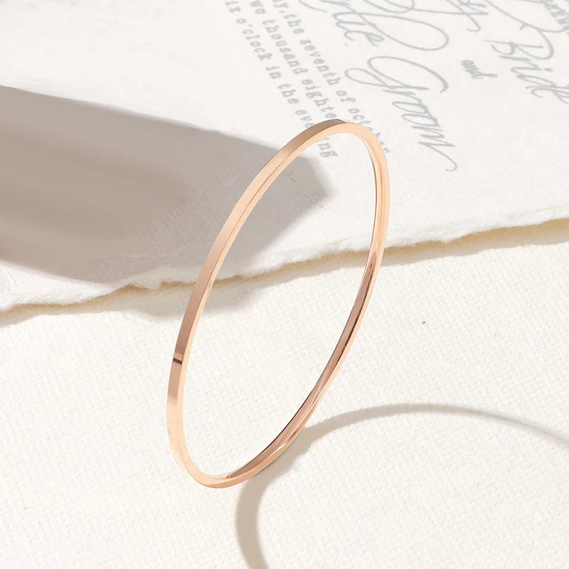 2mm Stainless Steel Thin Bangle Bracelet Women Simple Stackable Circle Jewelry Rose Gold Silver Color 55/ 60/ 65mm Flat Surface