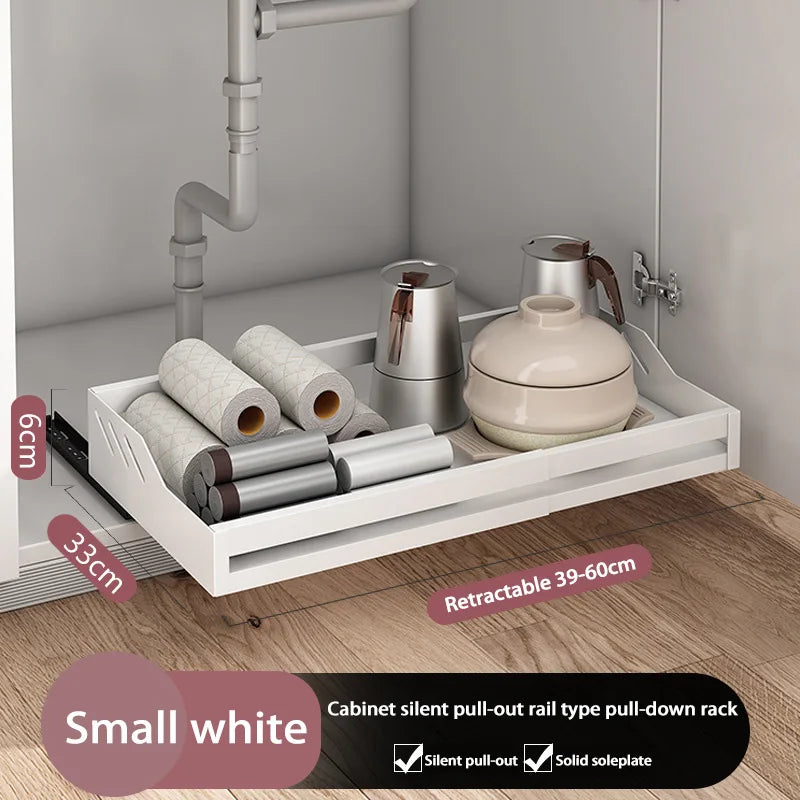 Kitchen Cabinet Basket With Slide Rails Drawer Type Bowl Dish Spice Box Storage Rack Scalable Shelf Bathroom Cabinets Organizer