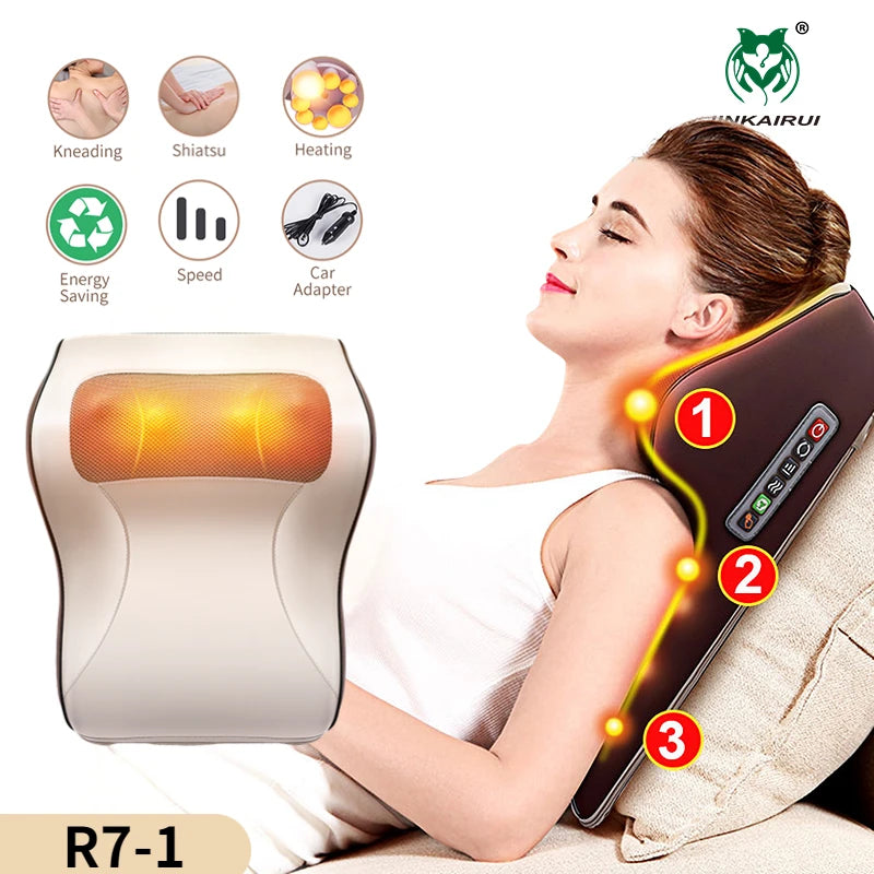 3 in 1 Newest Massage Pillow with Car Home Duel Use Easy Carry Neck Back Shoulder Waist Body Massager Gift Relief Pain EU Plugs
