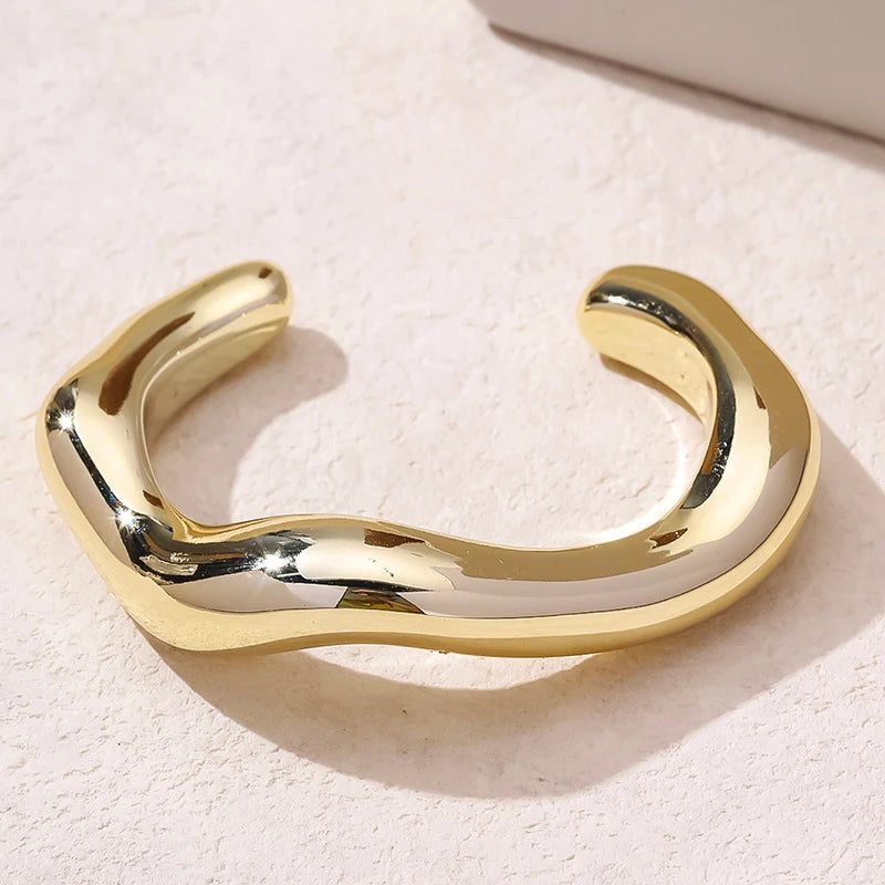 Trendy Big Cuff Bangles Bracelets Women Vintage Statement Plastic Geometric Open Bangle Hip Hop Punk Gold Silver Color Jewelry