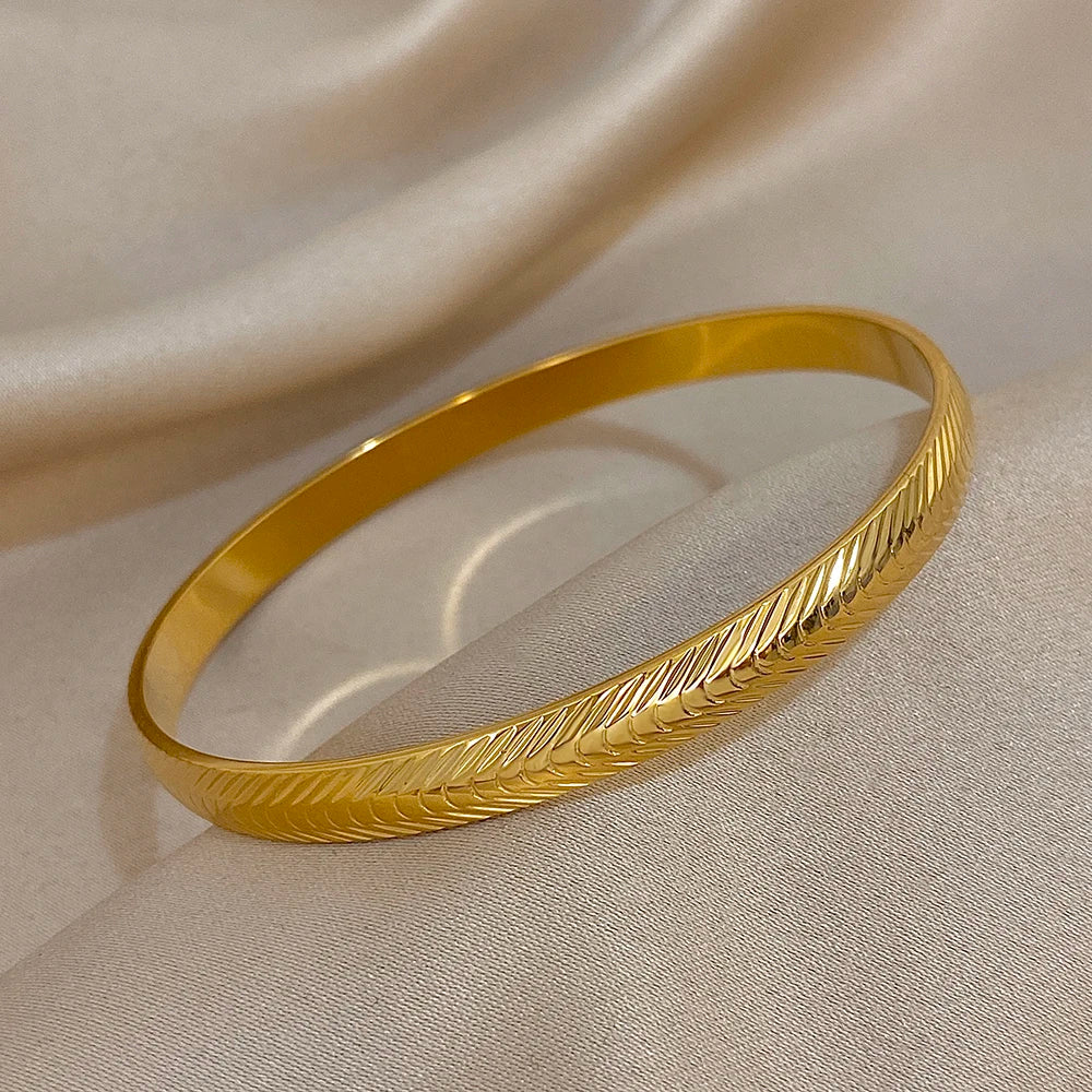 Fashion Gold Plated Stainless Steel Cuff Bracelet Irregular Geometric Textured Stacked Wristband Bangles Waterproof Jewelry