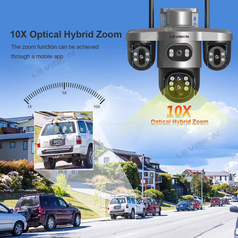 LS VISION 20MP 4G Solar Camera 10X Optical Zoom Four Lens Three Screen Outdoor WiFi Surveillance Cameras Auto Tracking V380 Pro