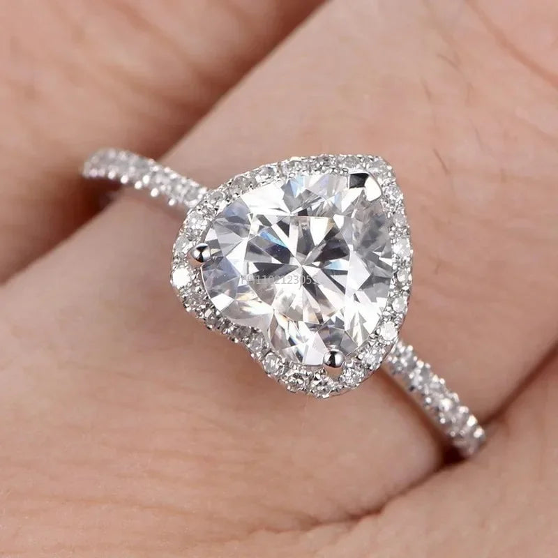 Fashion Heart Rings Wedding Engagement Bridal Jewelry Cubic Zirconia Stone Elegant Ring  Promise Ring for Women Girl Party Gift