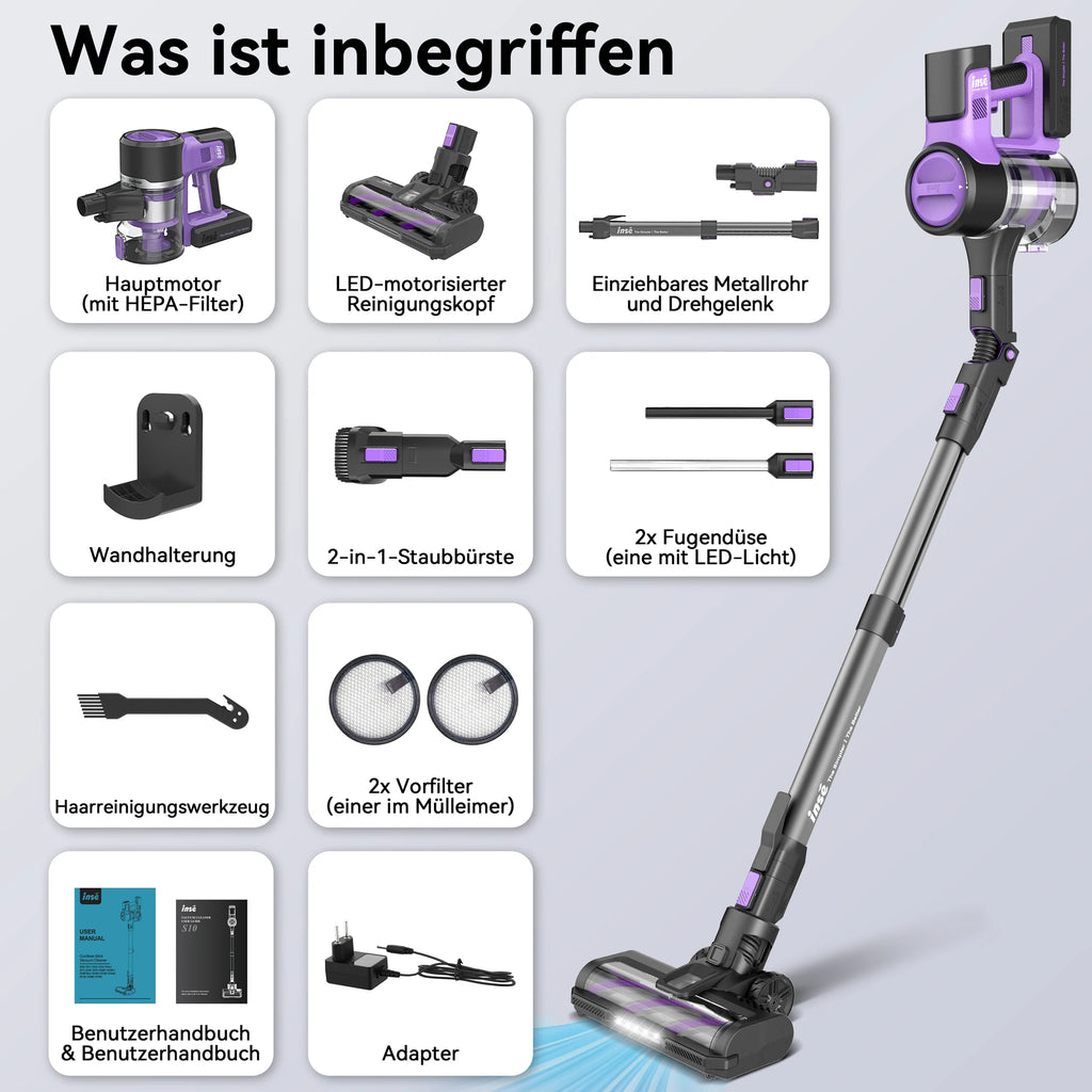 INSE S10 Cordless Vacuum Cleaner, 6-in-1 Stick Vacuum with 45Kpa Powerful Suction, Max 50 Min Runtime Rechargeable Battery