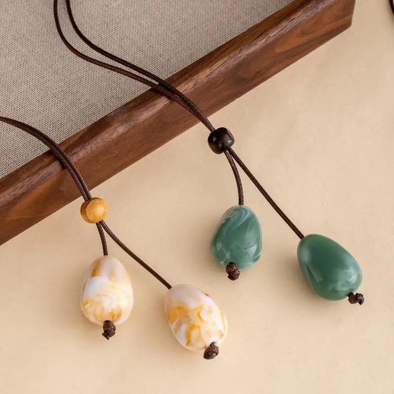 Long Oval Pendant Necklace New Chinese Style Simple Vintage Zen Fashion Design Jewelry Accessory