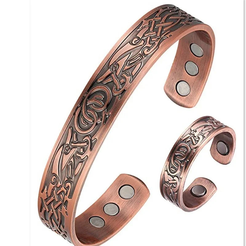 New European and American retro double-ring pattern magnetic bracelet set