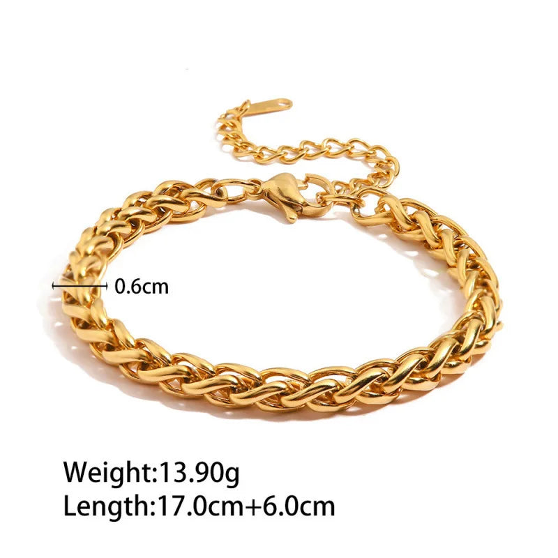 2024 New Wide Chunky Twist Bracelets For Women Gold Color Stainless Steel Link Cubic Chain Bangle Gift