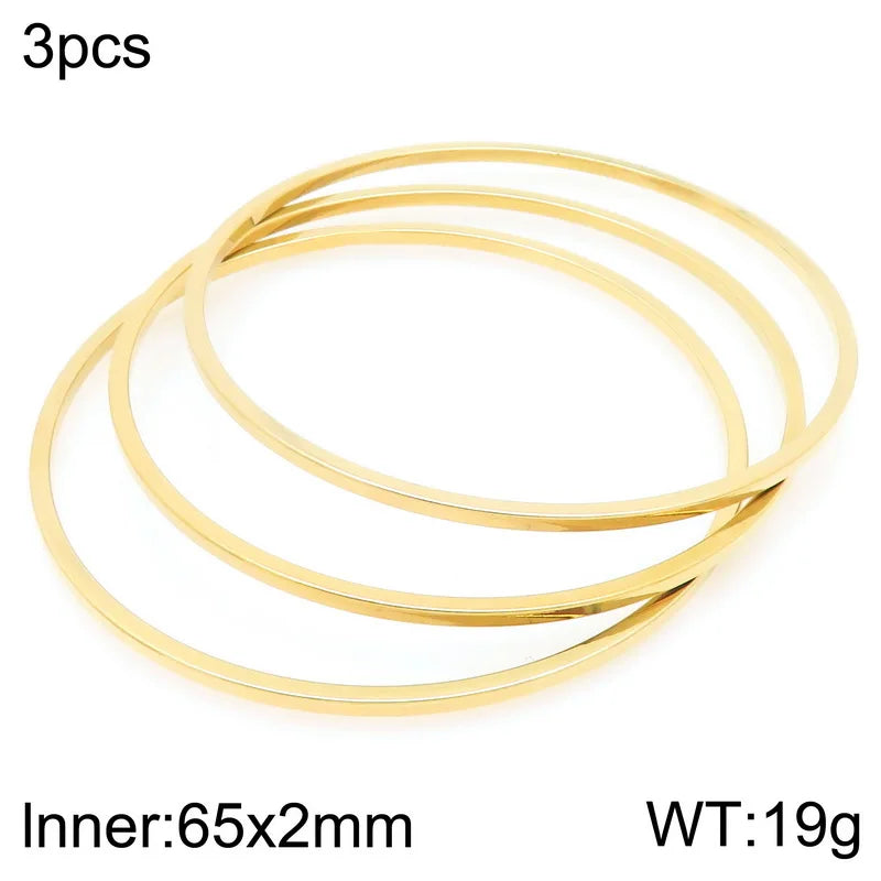 New 2mm Stainless Steel Bangles For Women Indian Multiple Layer Round Women Bracelet Gold Color Wedding Engagement Jewelry Gifts
