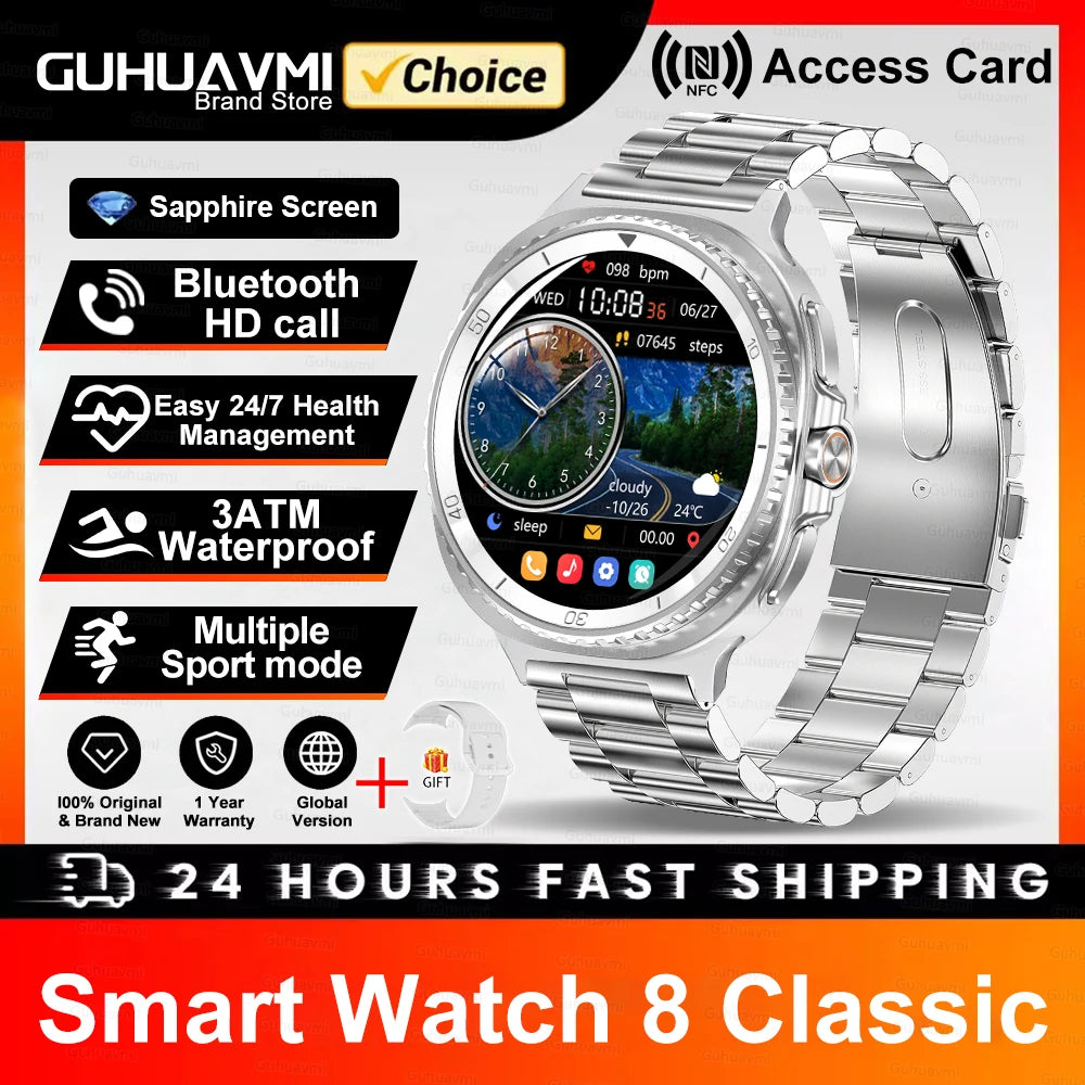 New Smart Watch 8 Classic Men HD Display Screen GPS BT Call Sports Fitness Waterproof Watch SmartWatch 1.32-inch For Android IOS