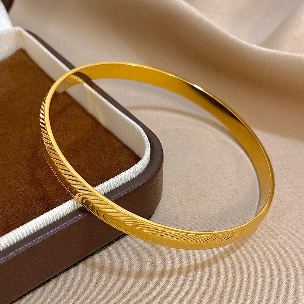 Fashion Gold Plated Stainless Steel Cuff Bracelet Irregular Geometric Textured Stacked Wristband Bangles Waterproof Jewelry