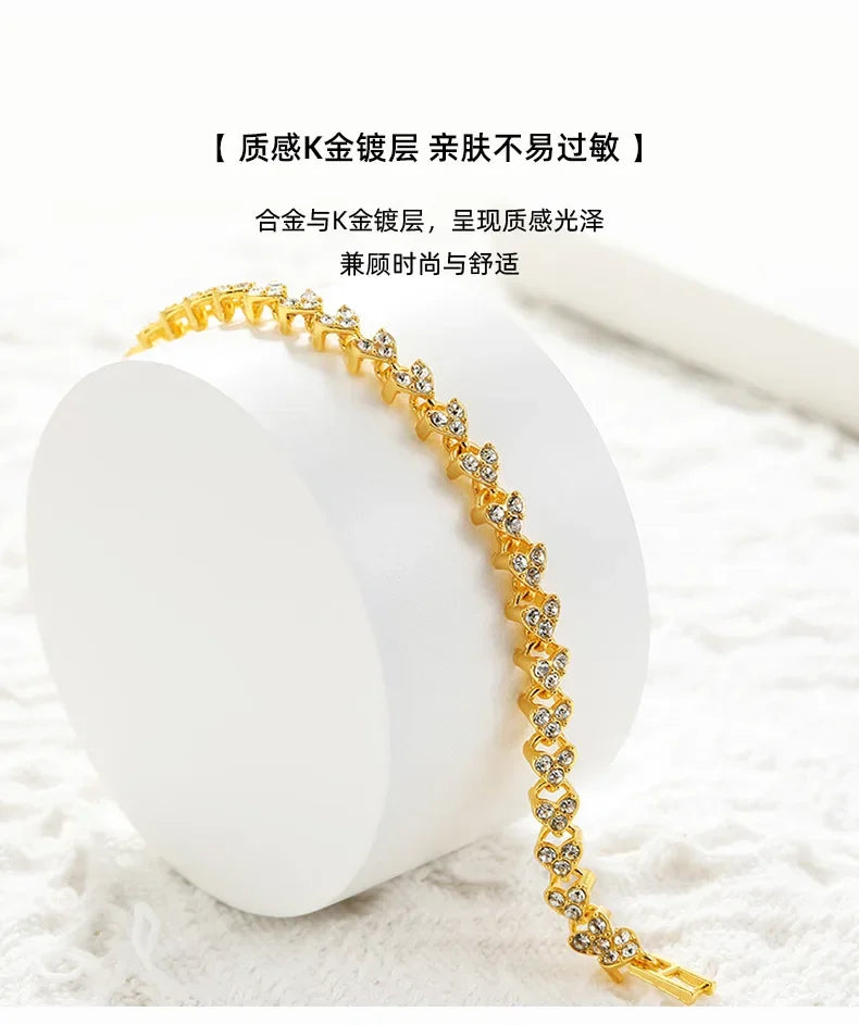 2025 New Fashionable Simple and Versatile Full Crystal Bracelet Women's First Jewelry Love Series Handmade