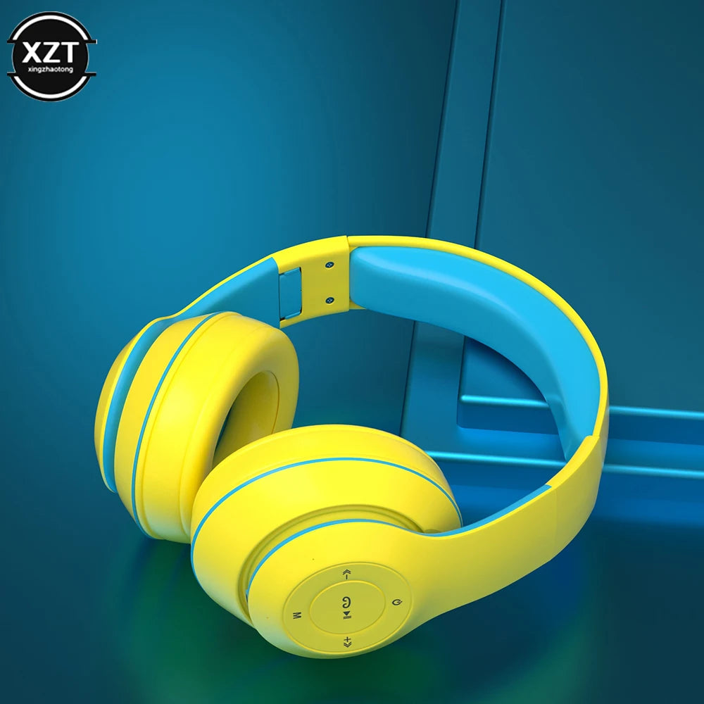 Bluetooth-compatible 5.0 Wireless Headphone Foldable HIFI Stereo Bass Earphone Kid Girl Helmet Gift With Mic USB Adaptor