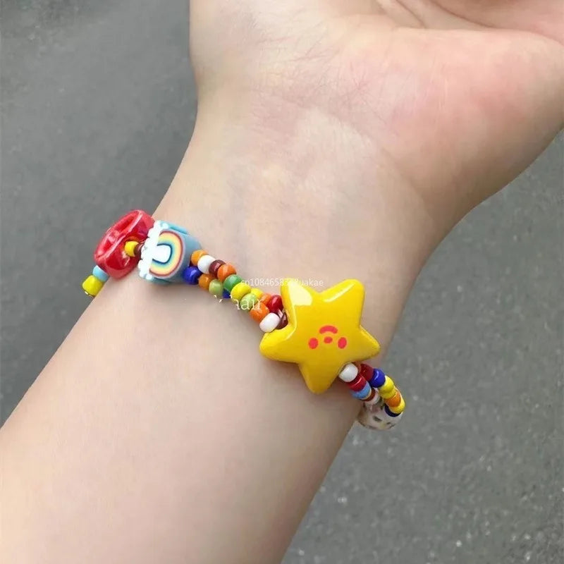 Handmade Colorful Beaded Bracelet Stretch Bracelets Fashion Bangle Elastic Cord Bracelet Statement Jewelry pulseras mujer