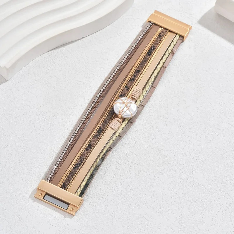 2025 Fashion  New Bracelet Woven Natural Shell Baroque  Imitation Pearl Women's Bracelet Jewelry