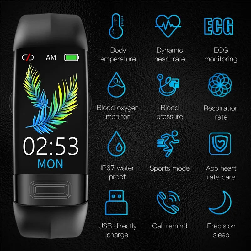ECG+PPG Smart Wristband Fitness Tracker for Women Men Calorie Blood Pressure Waterproof Sport Smartband Health Smartwatch
